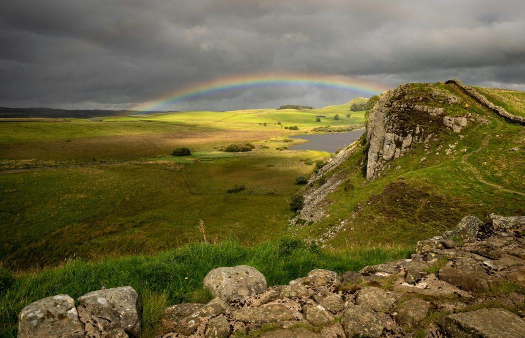 Rainbow over Hadrians wall in Northumberland.