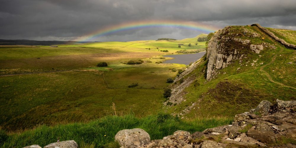 Rainbow over Hadrians wall in Northumberland Holiday